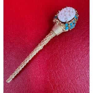 DeNicola Signed Scepter Staff Ornate Gold Tone Vintage Brooch